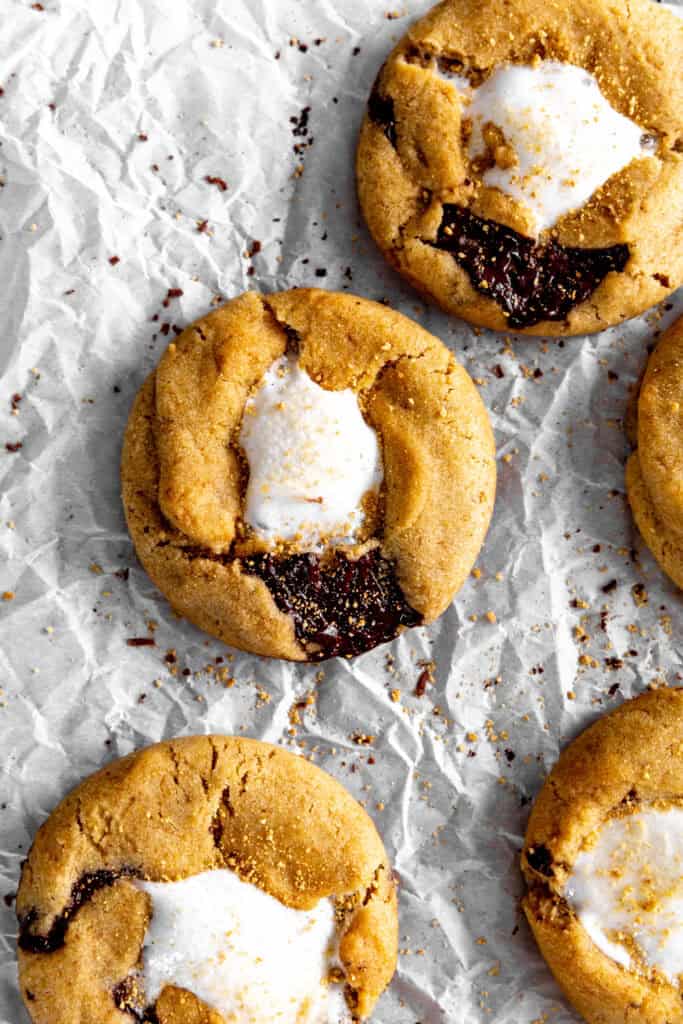 S'mores cookies on white paper.