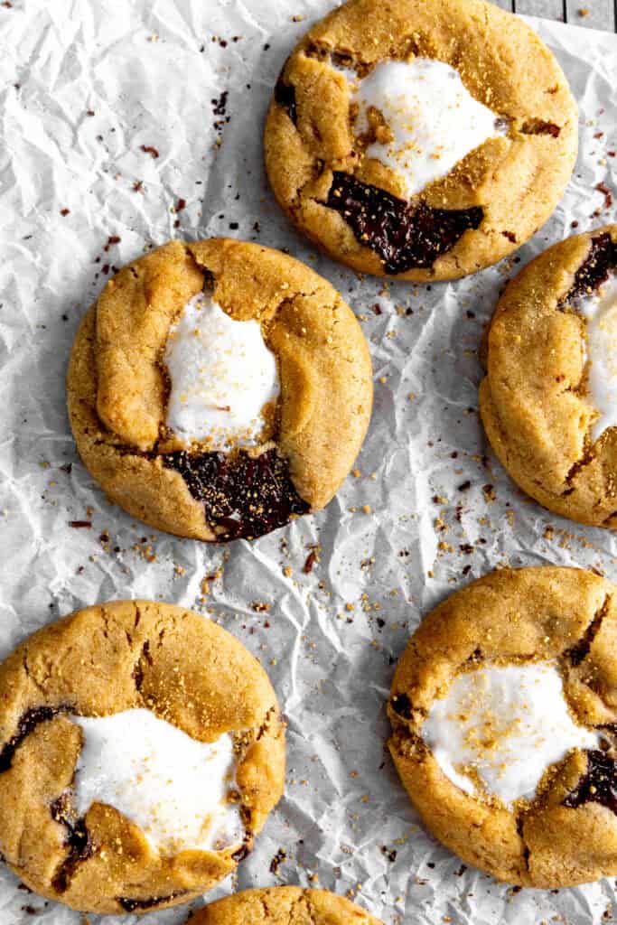 S'mores cookies on white paper.