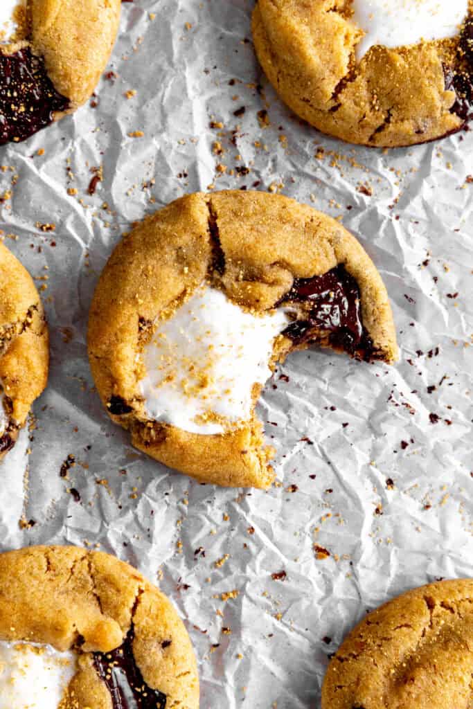 S'mores cookie with a bite taken out of it.