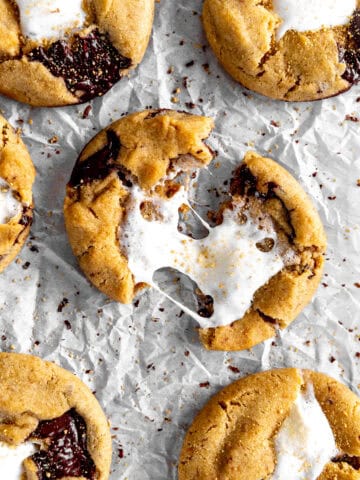 S'mores cookie being pulled apart.