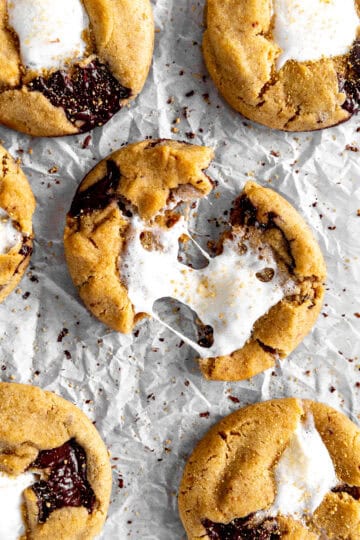 S'mores cookie being pulled apart.