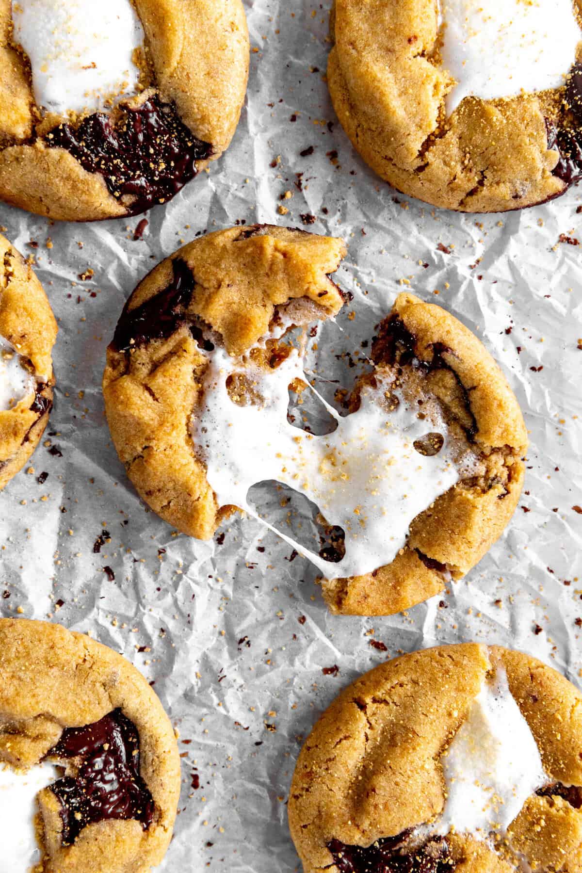 S'mores cookie being pulled apart.