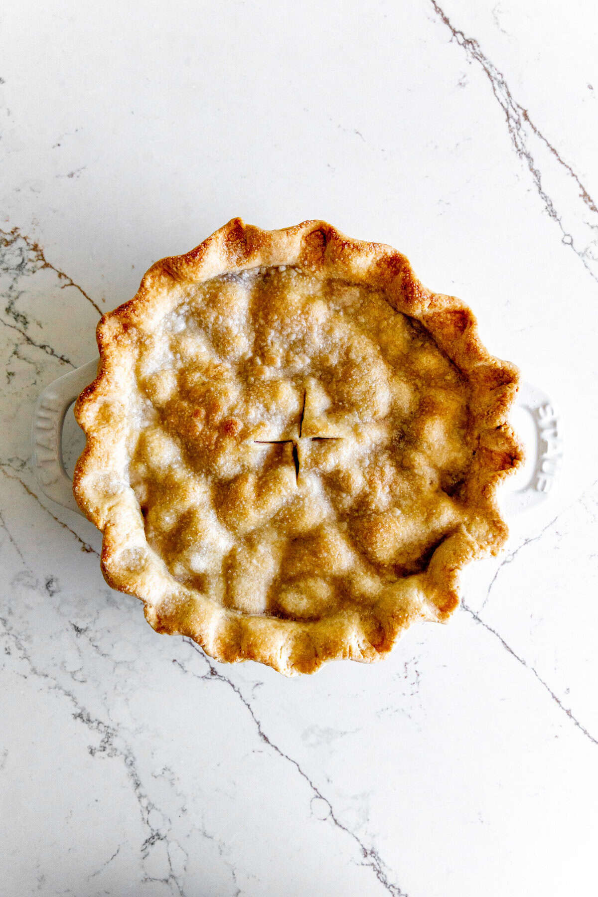 Baked strawberry rhubarb pie.