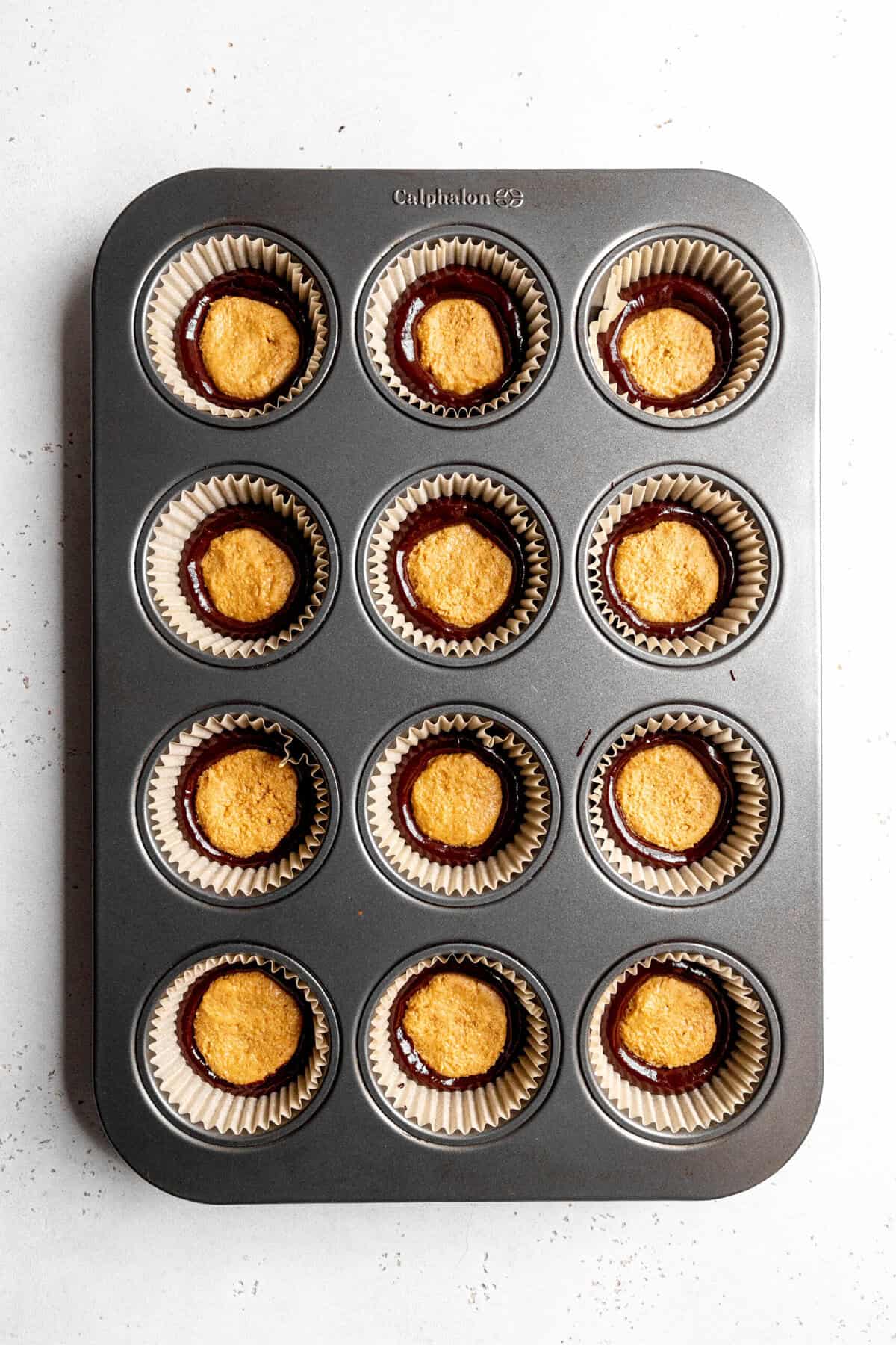 Process shot of making peanut butter cups.