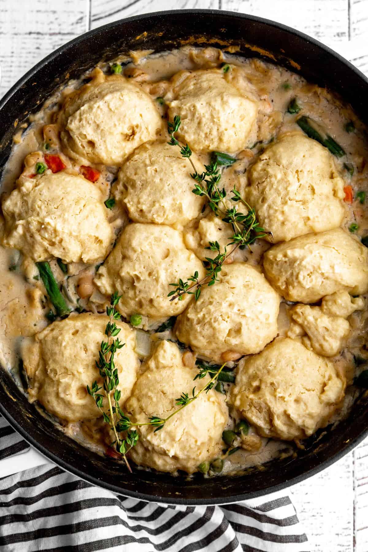 Pot of vegetable pot pie soup.