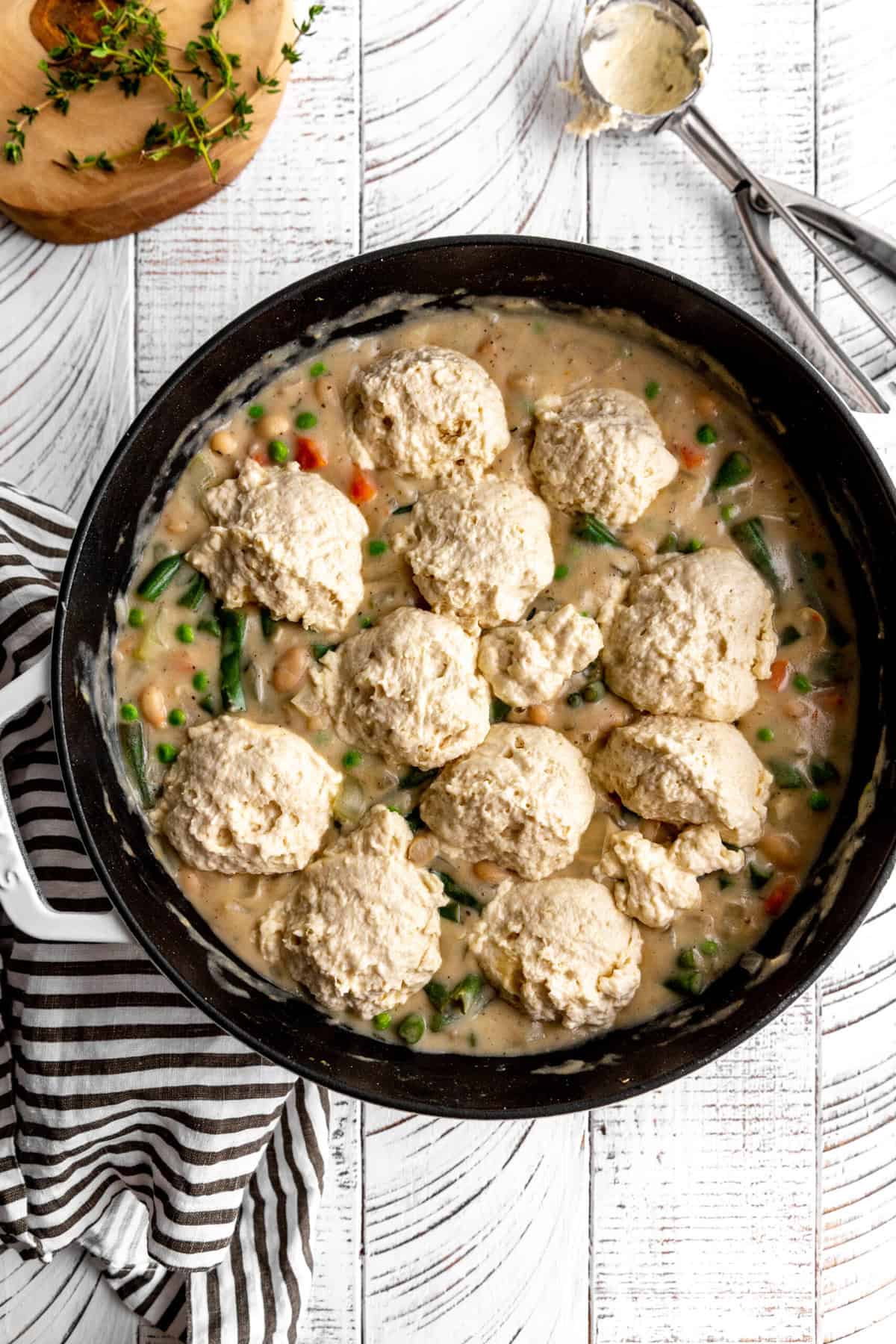 Unbaked vegetable pot pie soup.