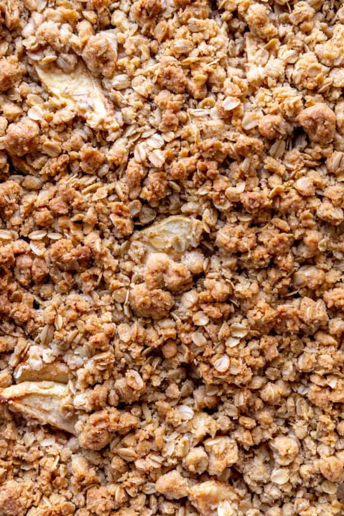 Baked, crispy oat crumble topping.
