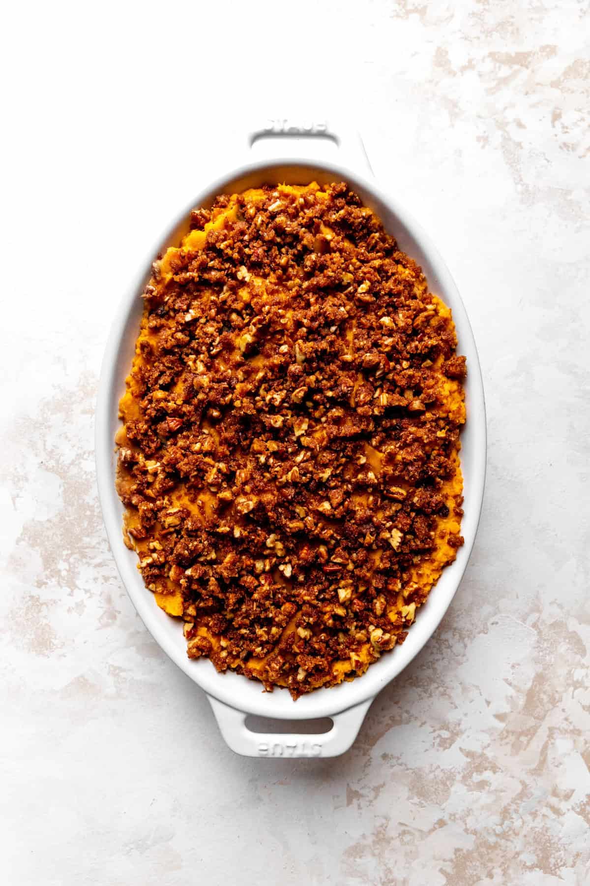 Unbaked sweet potato casserole.