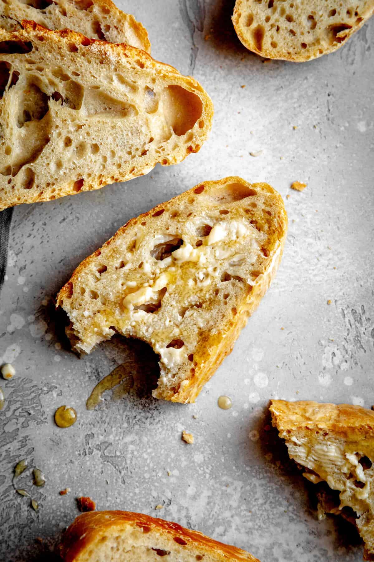 Slices of bread drizzled with honey.