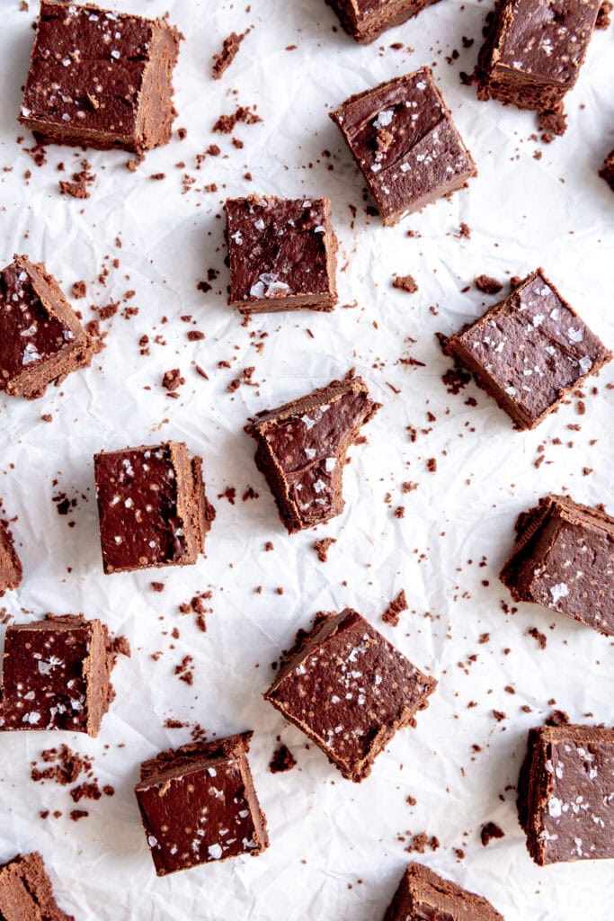 Piece of fudge with a bite taken out of it.