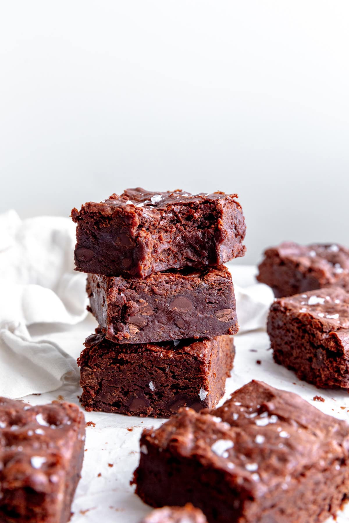 Stack of vegan brownies.