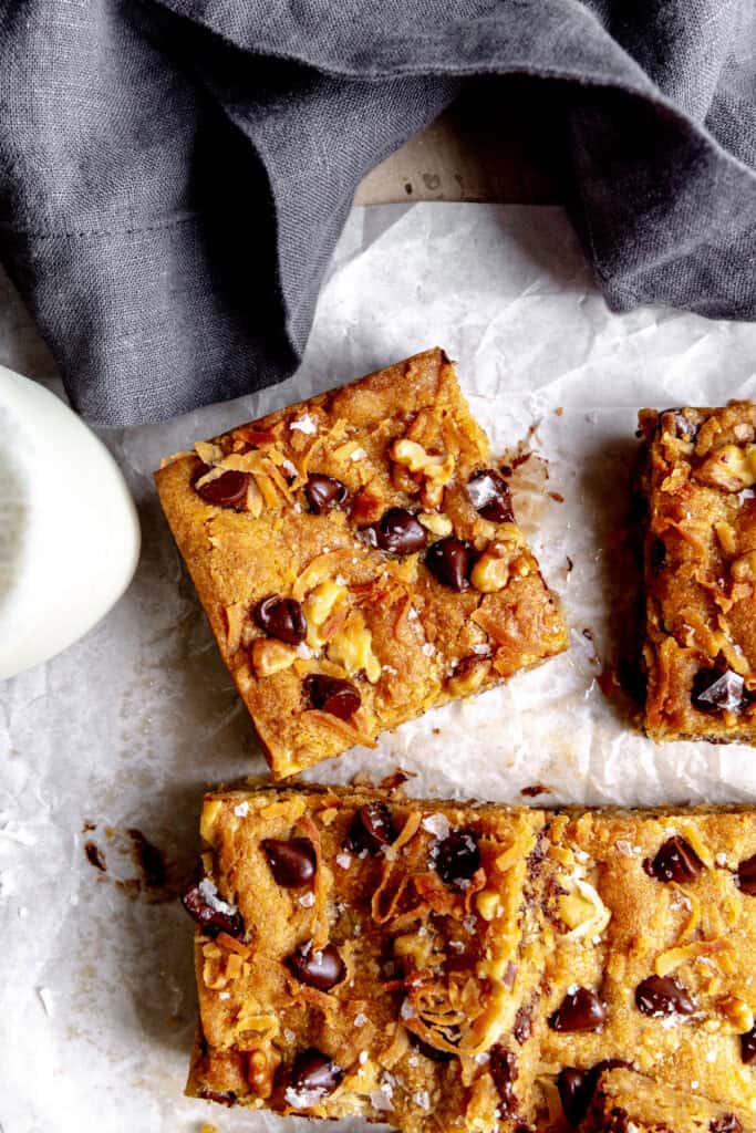 Vegan blondie and a jug of milk.