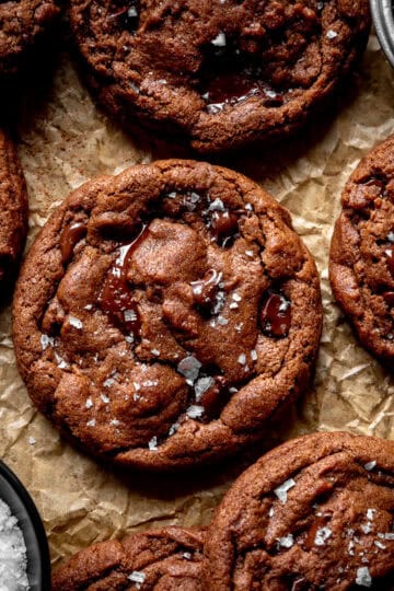 Double chocolate cookie sprinkled with flaky sea salt.