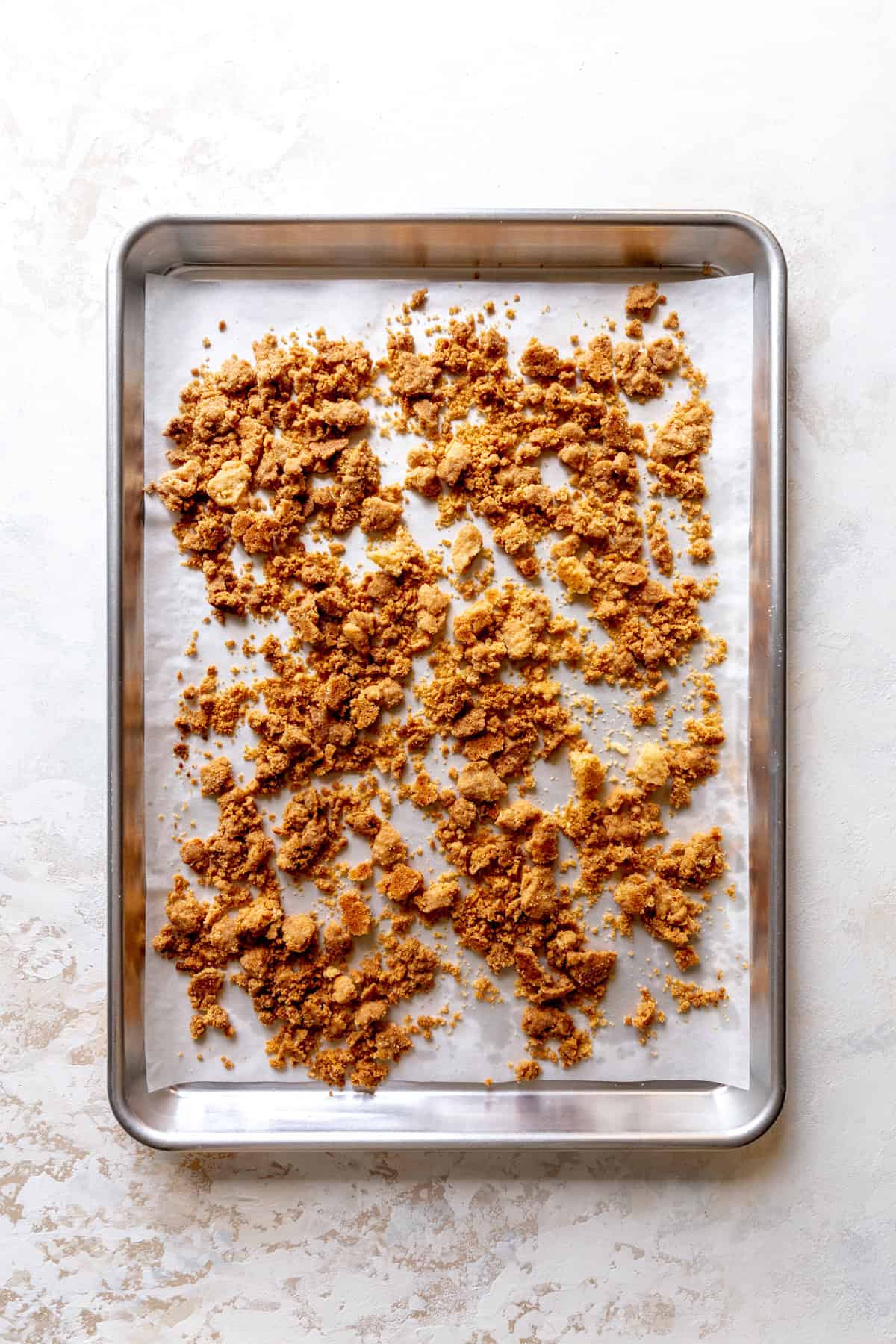Baked cobbler topping on a baking sheet.