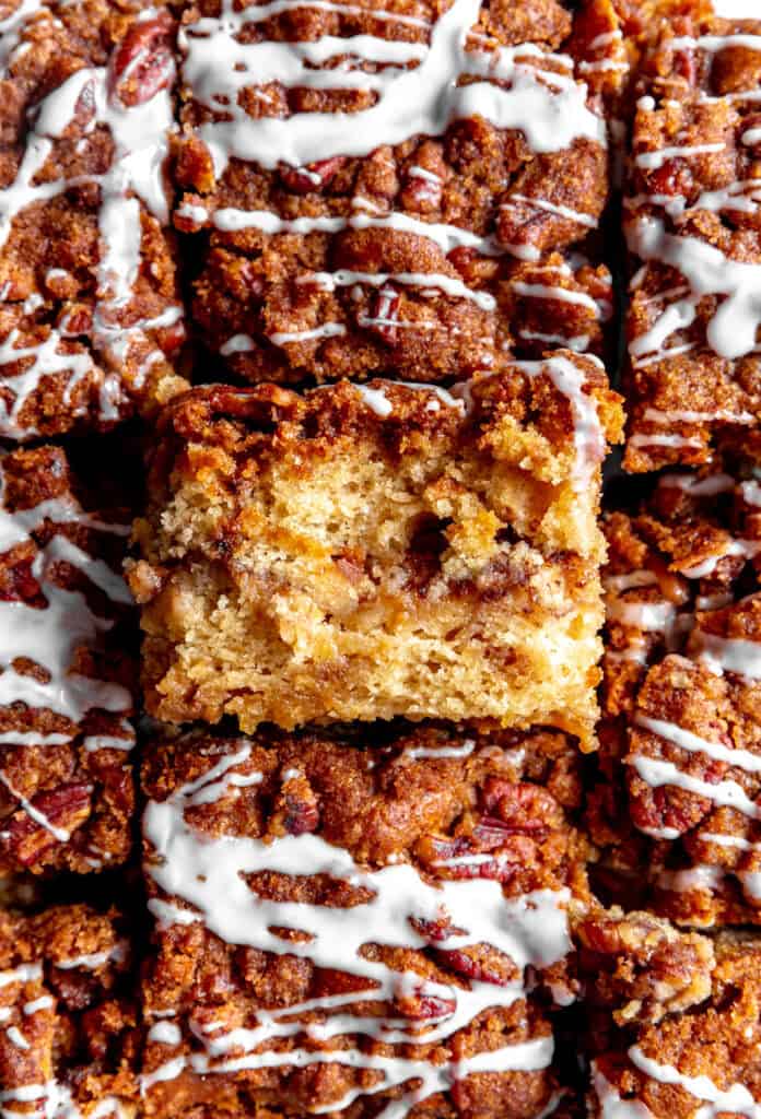 Apple cinnamon coffee cake drizzled in glaze.